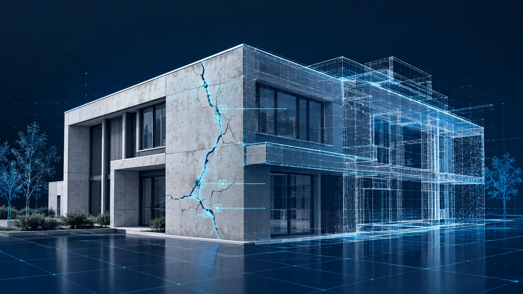 Bâtiment avec simulation de fissures